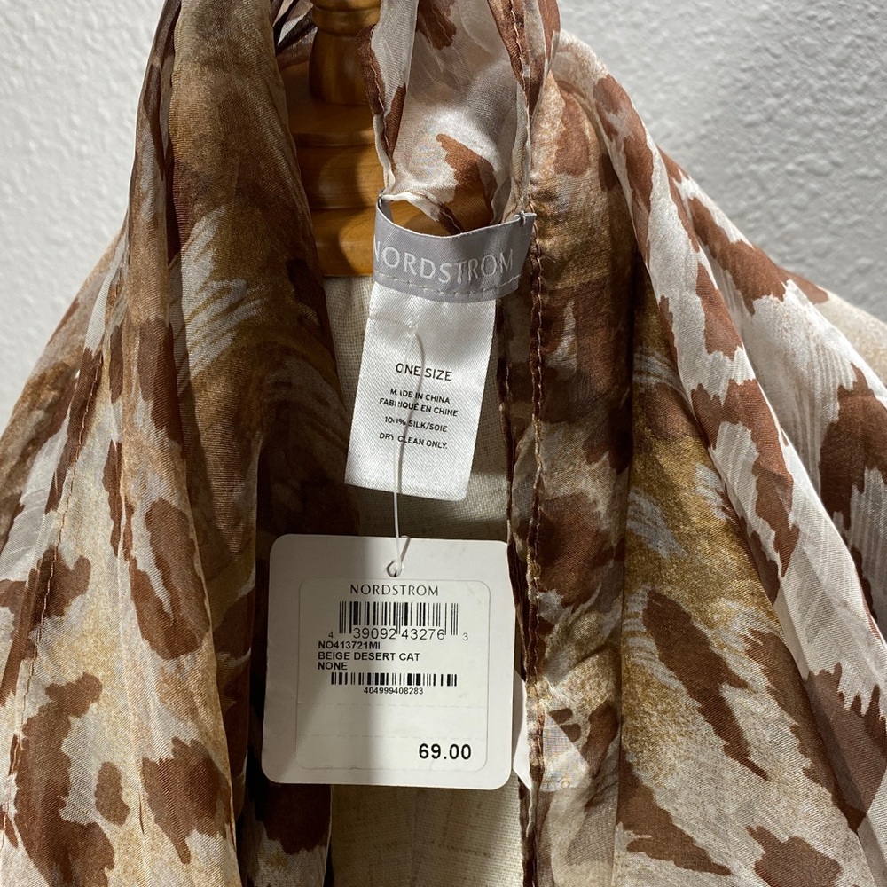 Nordstrom Silk Animal Print Scarf in Brown and Cream - Picture 2 of 5